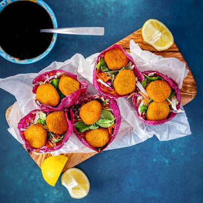 Lemon glazed chick*n nuggets lettuce cups